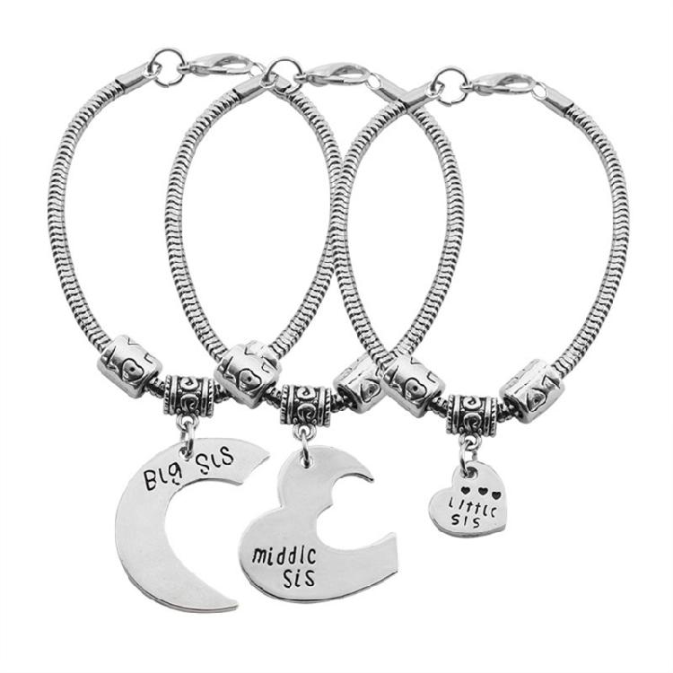 Pack of 3 Adjustable Heart Design Sister Bracelets for Best Friend Women Representing Big Sis Middle Sis Little Sis Bond Alloy Jewelry 1