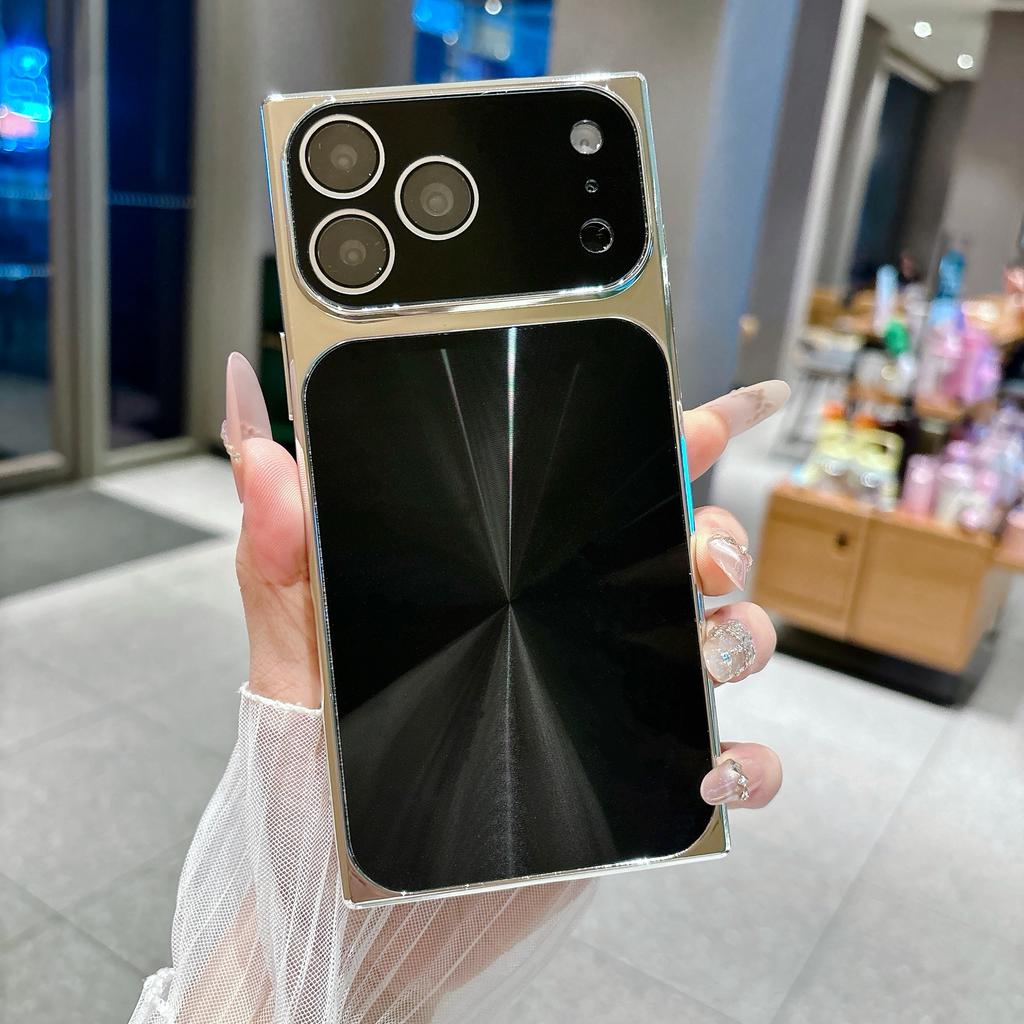 Straight Edge Aurora CD Texture Phone Case For iPhone 17 16 15 14 13 Pro Max Plus Glass Lens Protect Glossy Plating Soft Cover