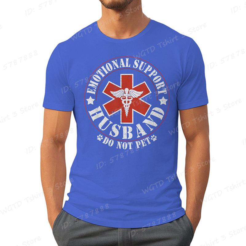 Emotional Support Husband Do Not Pet Print T-shirts Funny Mens Husband T-Shirt Summer Casual Short Sleeve Tops Men's Clothing