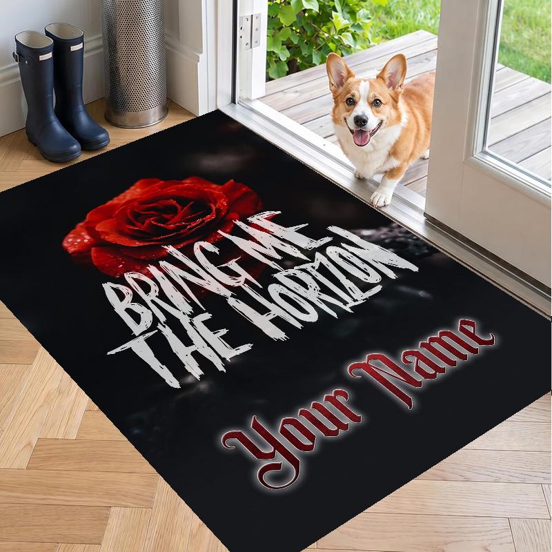 Custom Name Bring Me the Horizon Crystal Velvet Floor Rug Personalized Text Soft Carpet Home Decor