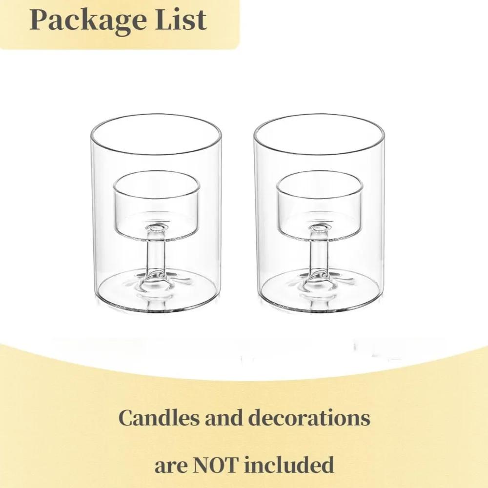 1/2/3Pcs Glass Candle Holder Cup for Wedding Decoration, Clear Glass Tealight Candlestick Wedding Party Dining Room Decorations