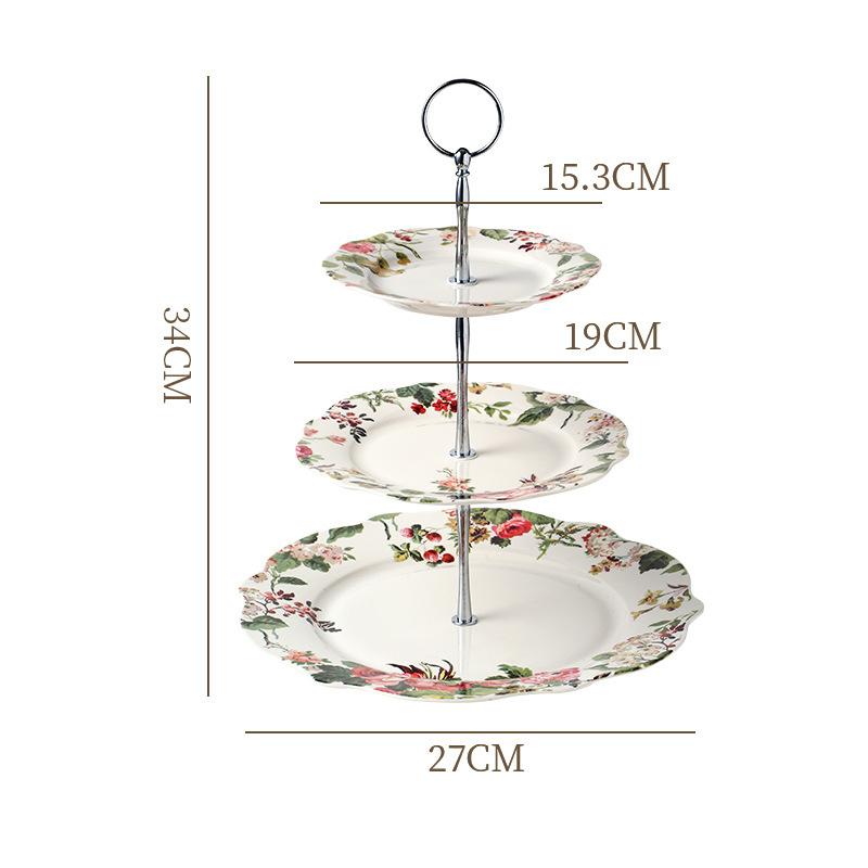 Creative European Camellia Multi-Layer Ceramic Fruit Plate Living Room Coffee Table Candy Plate Afternoon Tea Dim Sum Rack Cake Plate