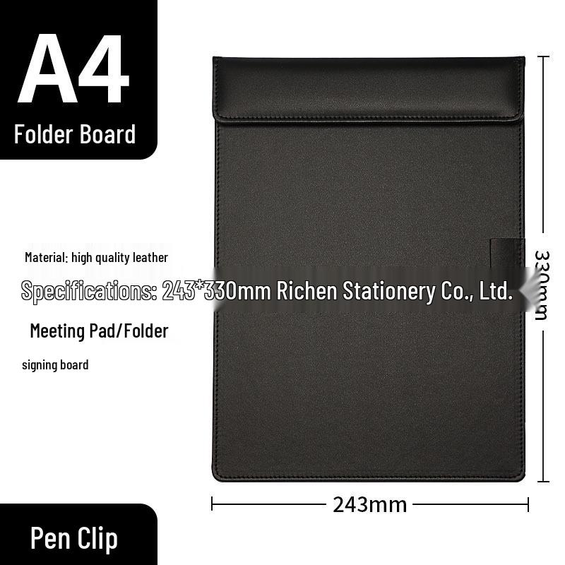 A4 Magnetic Buckle Clipboard with Leather Surface for Office Meetings