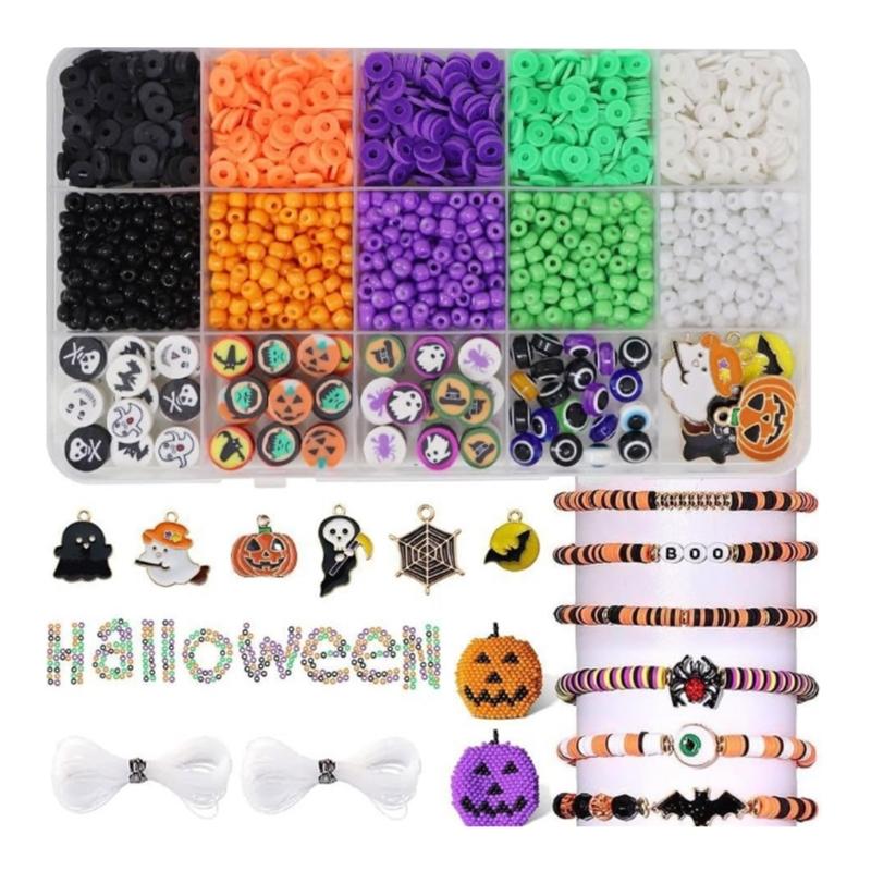 Colorful Ponys Beads Bracelet Set with Halloween Charm and Stretchy String Jewelry Making Supplies for Women Girls