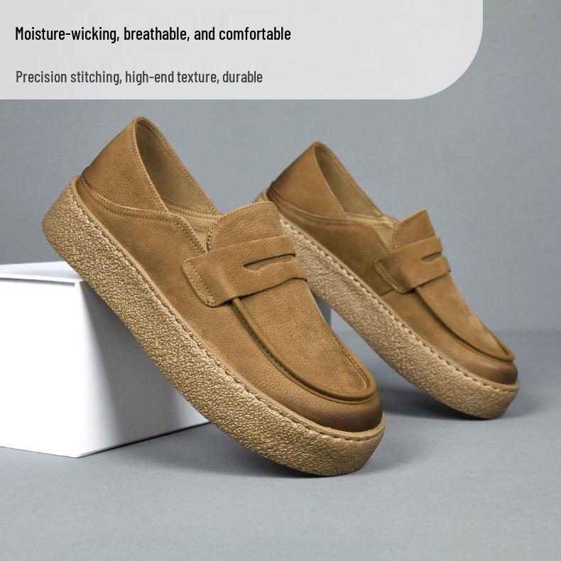 Męskie mokasyny wsuwane ze skóry naturalnej w stylu europejskim 2025 - Skóra bydlęca licowa, Gruba i miękka podeszwa