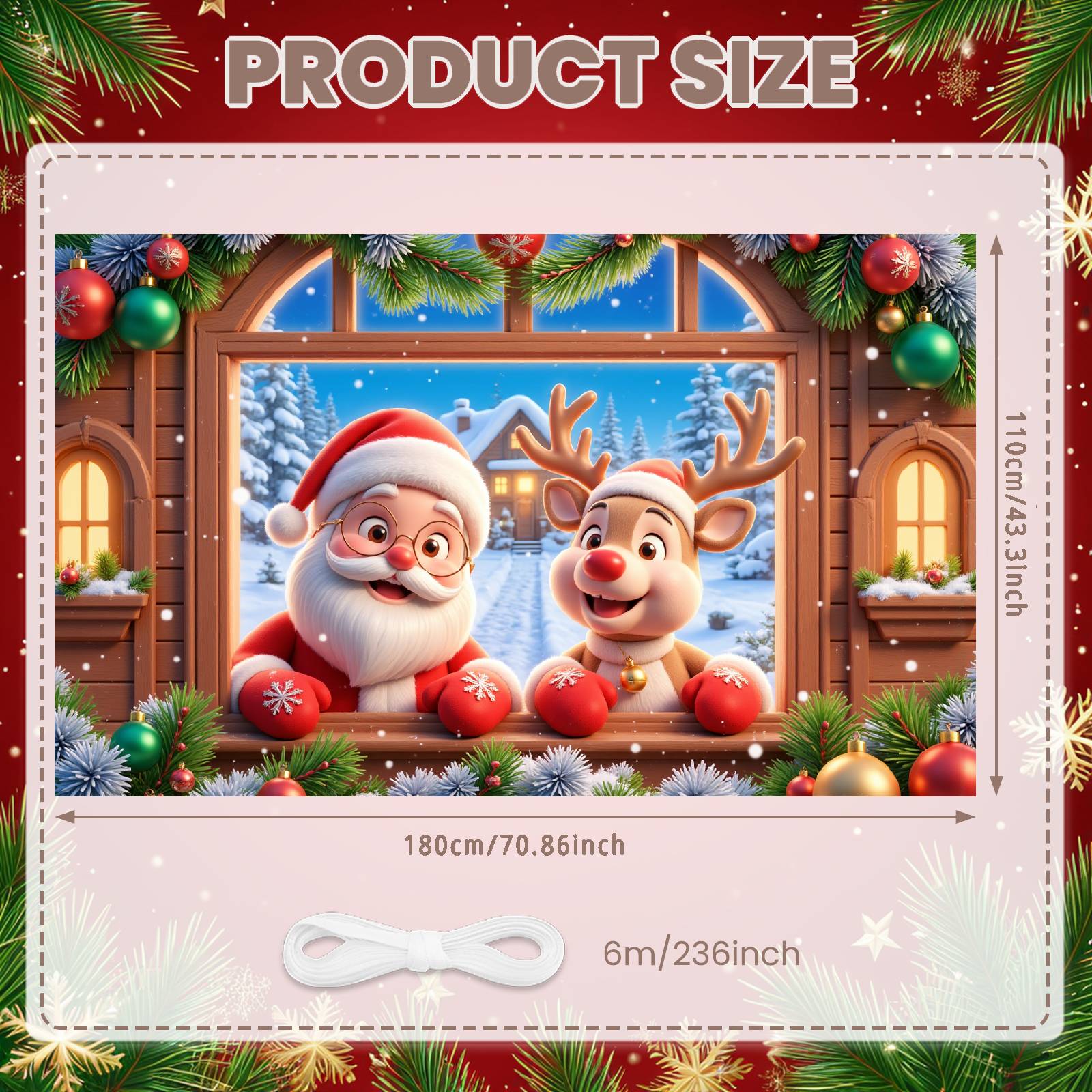 

Holiday Background Snowflake Decoration Christmas Decor Display Reindeer Backdrop Gold Bell Accent Santa Claus Display