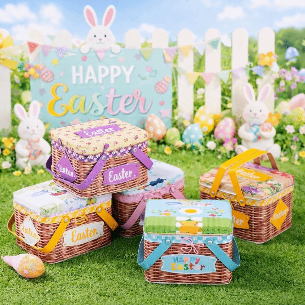 Sealing Easter Gift Boxes Cartoon Bunny Pattern Easter Boxes Easter Metal Tin Box  Boys and Girls