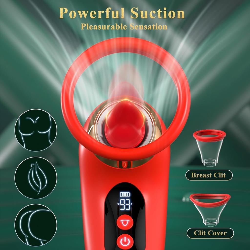 Vibrator Adult Sex Toys for Women - 5IN1 Sucking Vibrator Rose Sex Toy, 3 Sucking, 9 Tongue Licking & Vibrating Adult Toys, LCD Display
