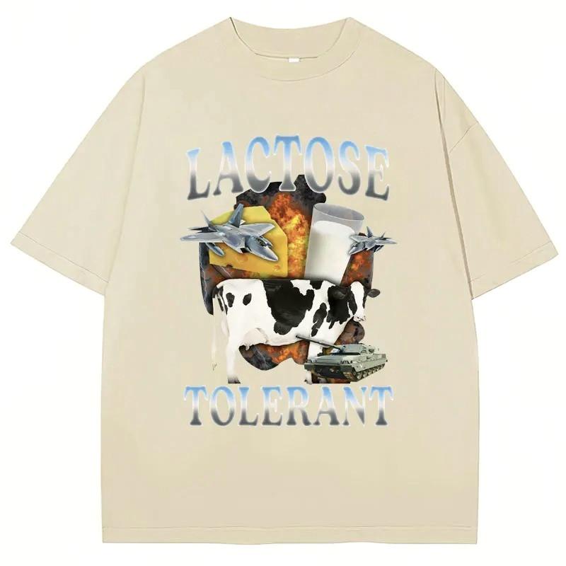 Lactose Tolerant Funny Milk Print T Shirt Unisex Women Retro Fashion Short Sleeve Summer Casual Humor TShirts Gifts Playful Design