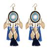 Vintage Ethnic Long Tassels Earrings For Women Boho Gold Color Leaf Drop Exaggerated Dangle Earring Female Party Jewelry