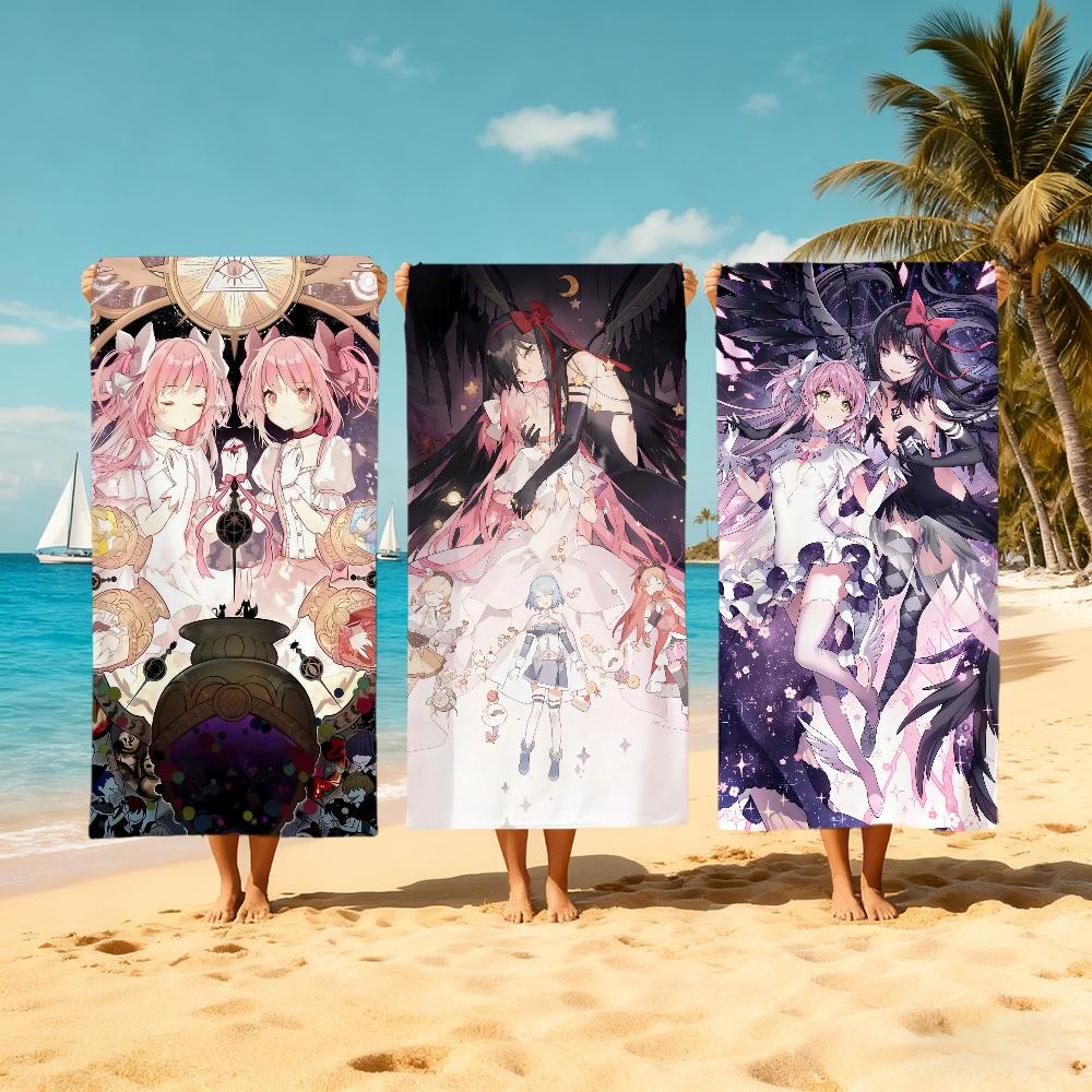 M-magi M-mado-ka M-magica Cartoon Towel Large Quick-Drying Microfiber soft Beach Towel for Travel Fitness Sauna Bathing Camping