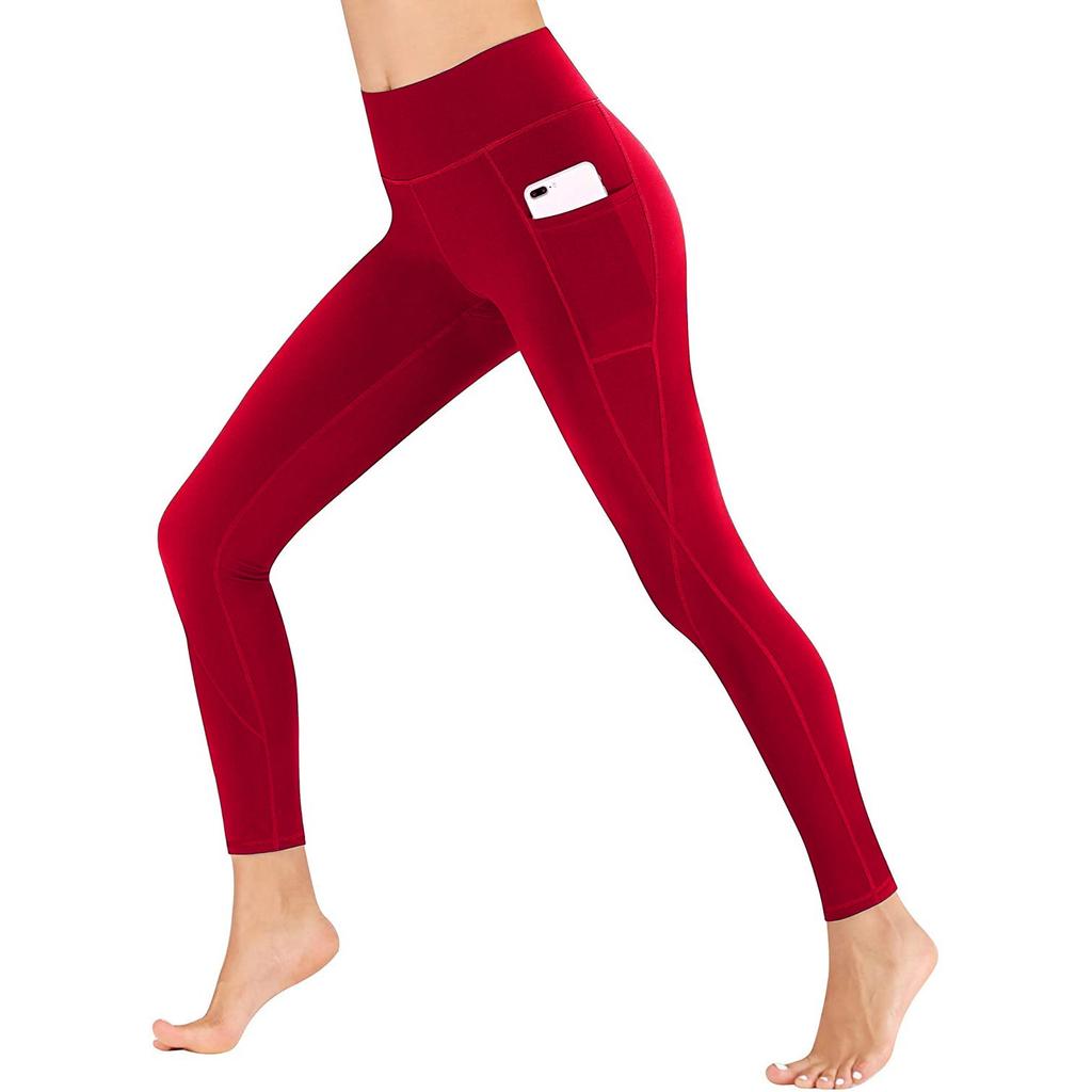 Women's High Waist Skinny Fit Nine Quarter Yoga Pants Side Pocket Sports Leggings