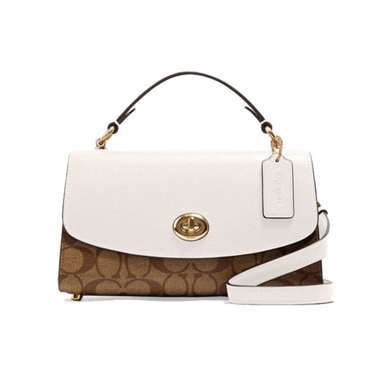 

Coach Tilly 23 Monogram Color Block Turnlock Flap Leather Handbag Women Handbags White Dark-Brown C1439-IMDJ8 Basic Set (Bag+Dust Bag)