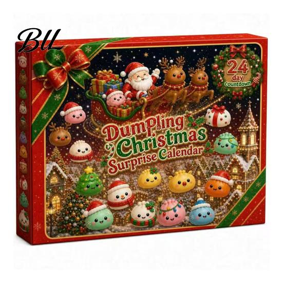 Christmas Countdown Surprise Gift Advent Calendar with Squeeze Toys, Cute Silicone Dumpling Figures, Stocking Stuffers Stress Relief Sensory