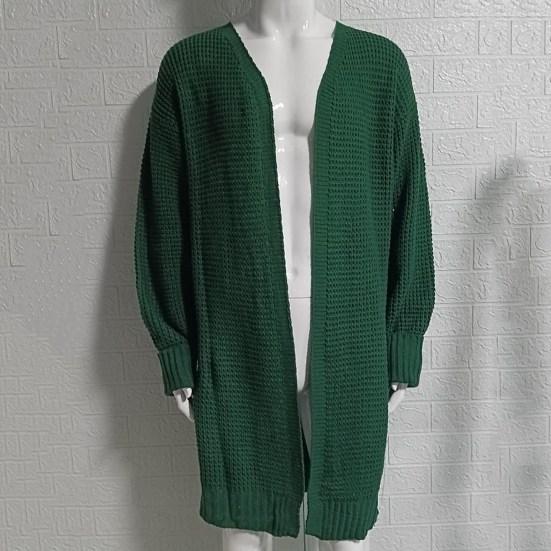Men Sweater Cardigan Solid Color Long Sleeve Cold Proof Knitwear Autumn Winter Loose Mid Length Sweater Coat Streetwear