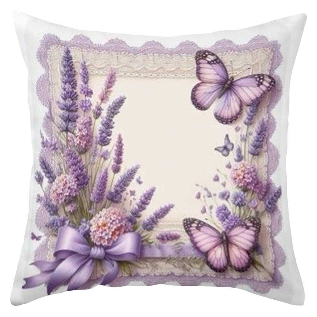2D flat printing Lavender and Butterfly Patterned Decorative Throw Pillows Polyester pillowcase, sofa decorative cushion cov