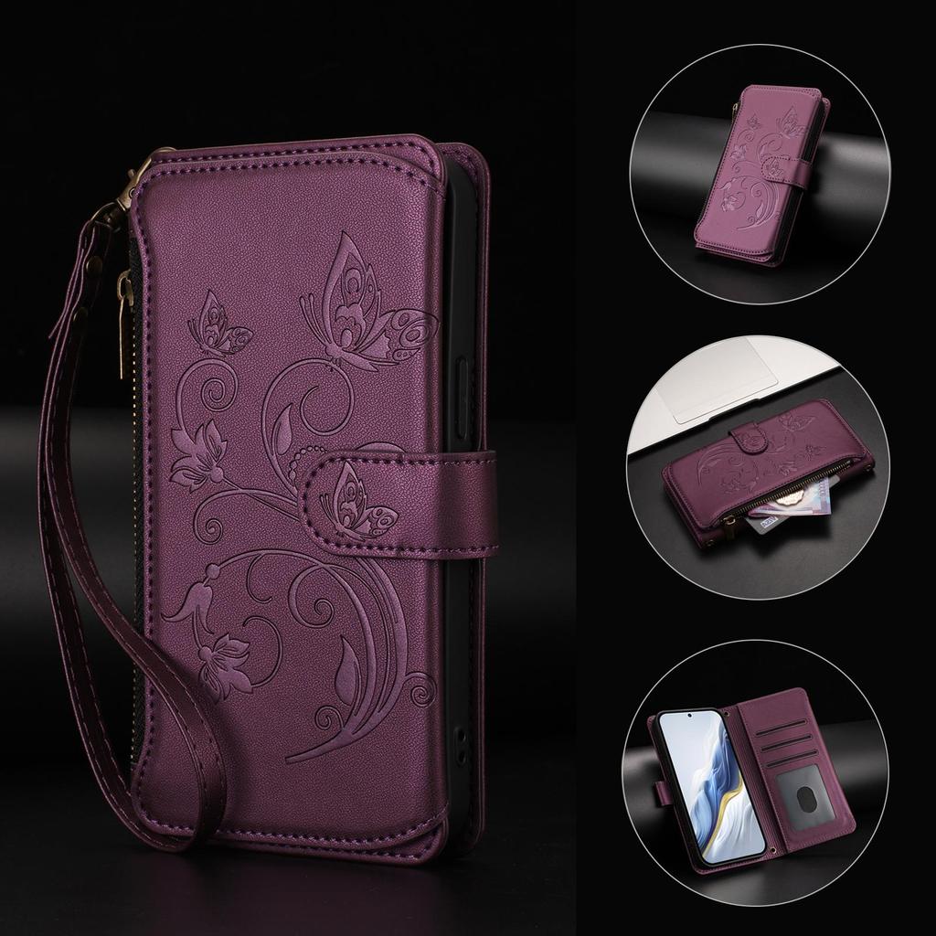 3D Butterfly Folwer Leather Phone Wallet Case Book Stand For iPhone 17 16 Pro Max Samsung S25 Xiaomi Redmi Honor Oppo Moto Google Card Slot Flip Cover