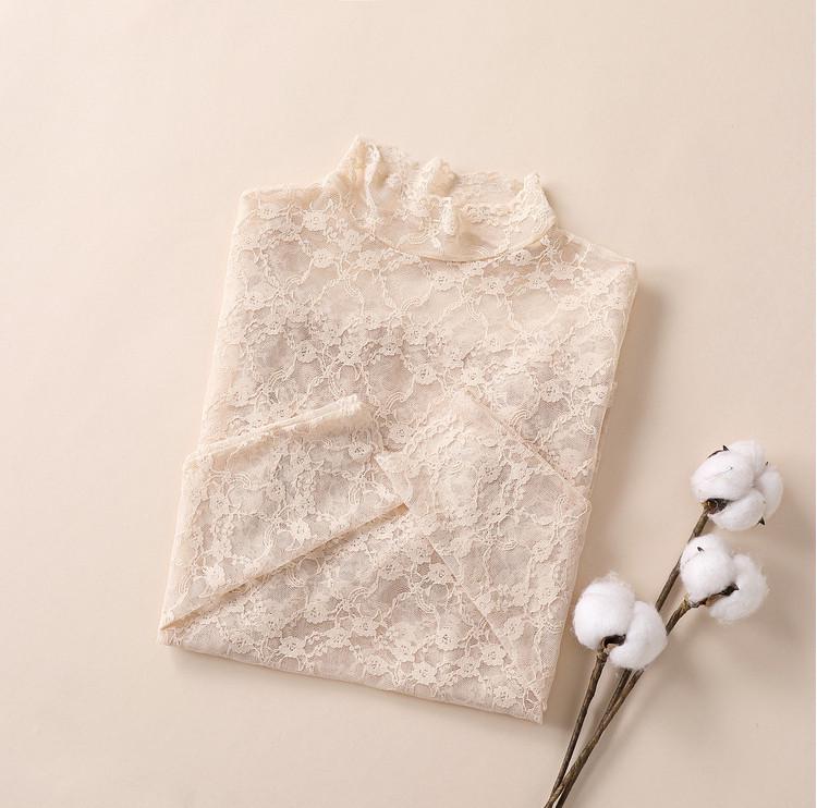 2024 Slim Korean Lace Mesh Pullover - Half-High Collar, Skin Color