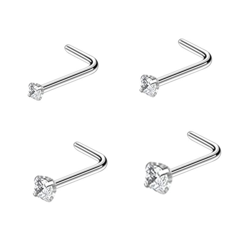 Zircon Stainless Steel Nose Stud & Nose Ring Set: 12 Style Options - Straight, Curved, L-Shaped Bars, and Combo Packs