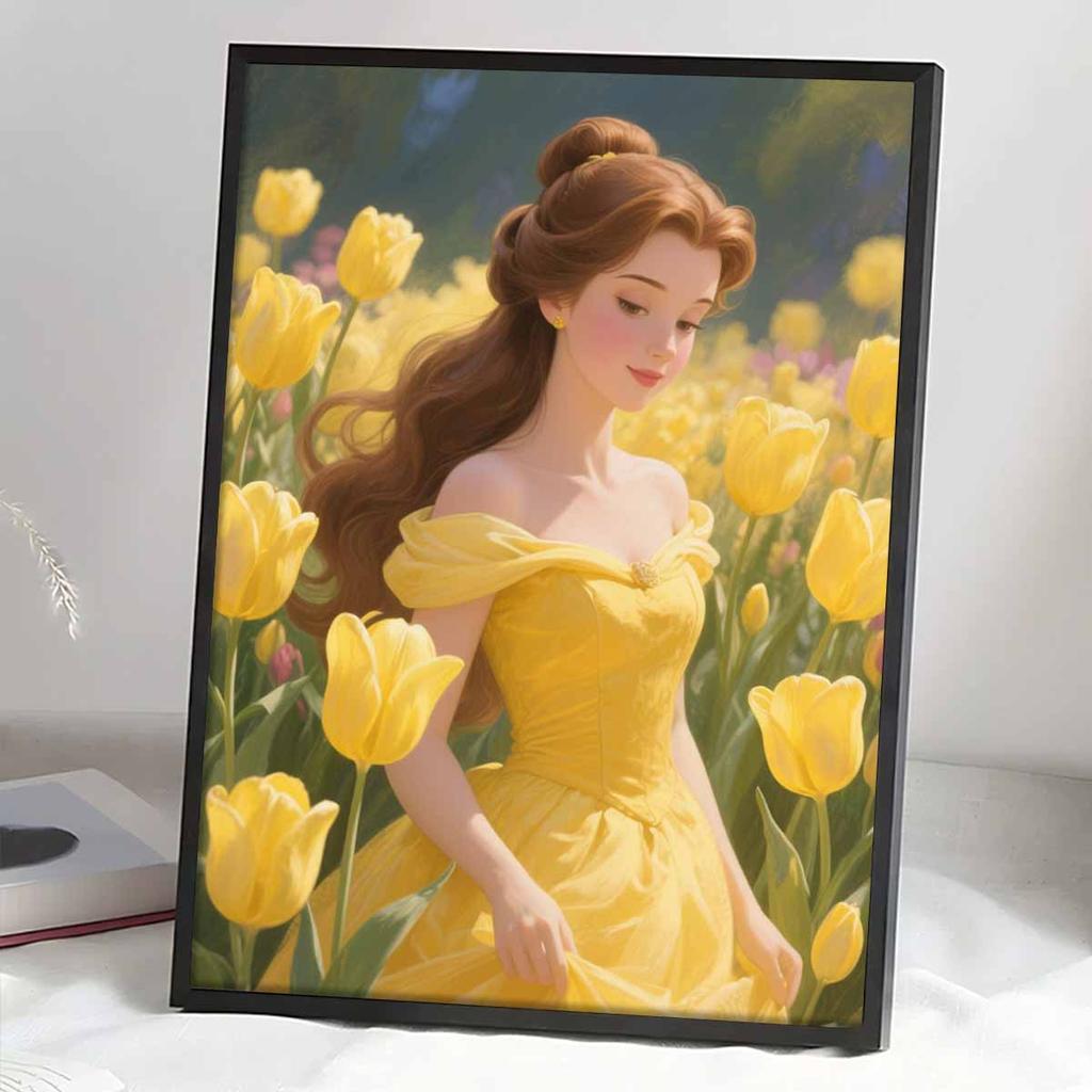 Diamond Mosaic Colorful Diamond Painting Tulips and The Princess Full Round Embroidery Cartoon Creative Hobbies Wall Decor