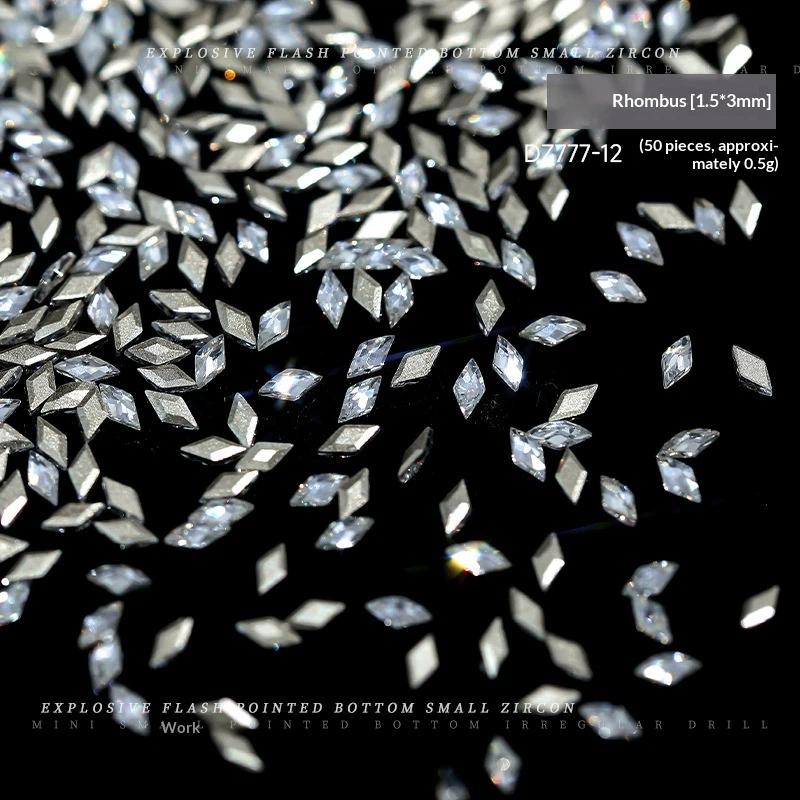 50 Pcs Colorful Rhombus Nail Charms Snowflake Nail Rhinestone Flat Bottom Stereoscopic Nail Decoration Diy Accessories