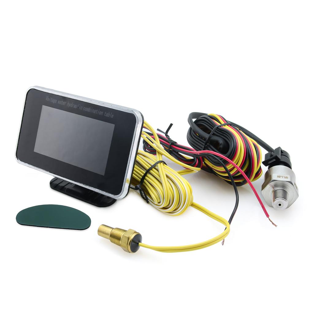 3 IN 1 Universal Car 12V/24V LCD Digital Truck Car Oil Pressure Voltage Water Temperature Combination Table With 1/8 NPT Sensors
