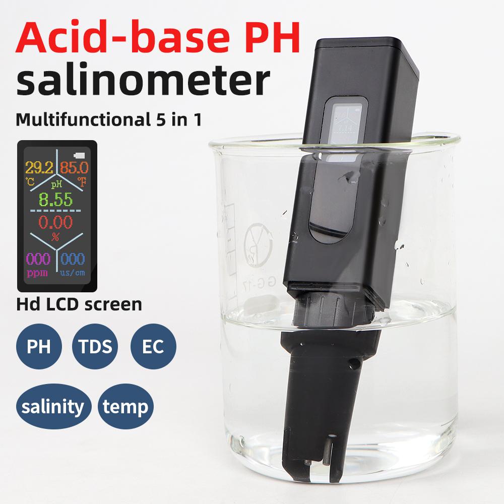 

5 in 1 Water Quality Tester EC TDS TEMP Salinity PH Meter Rechargeable for Household Drinking Water Aquarium Swimming Pool Spa