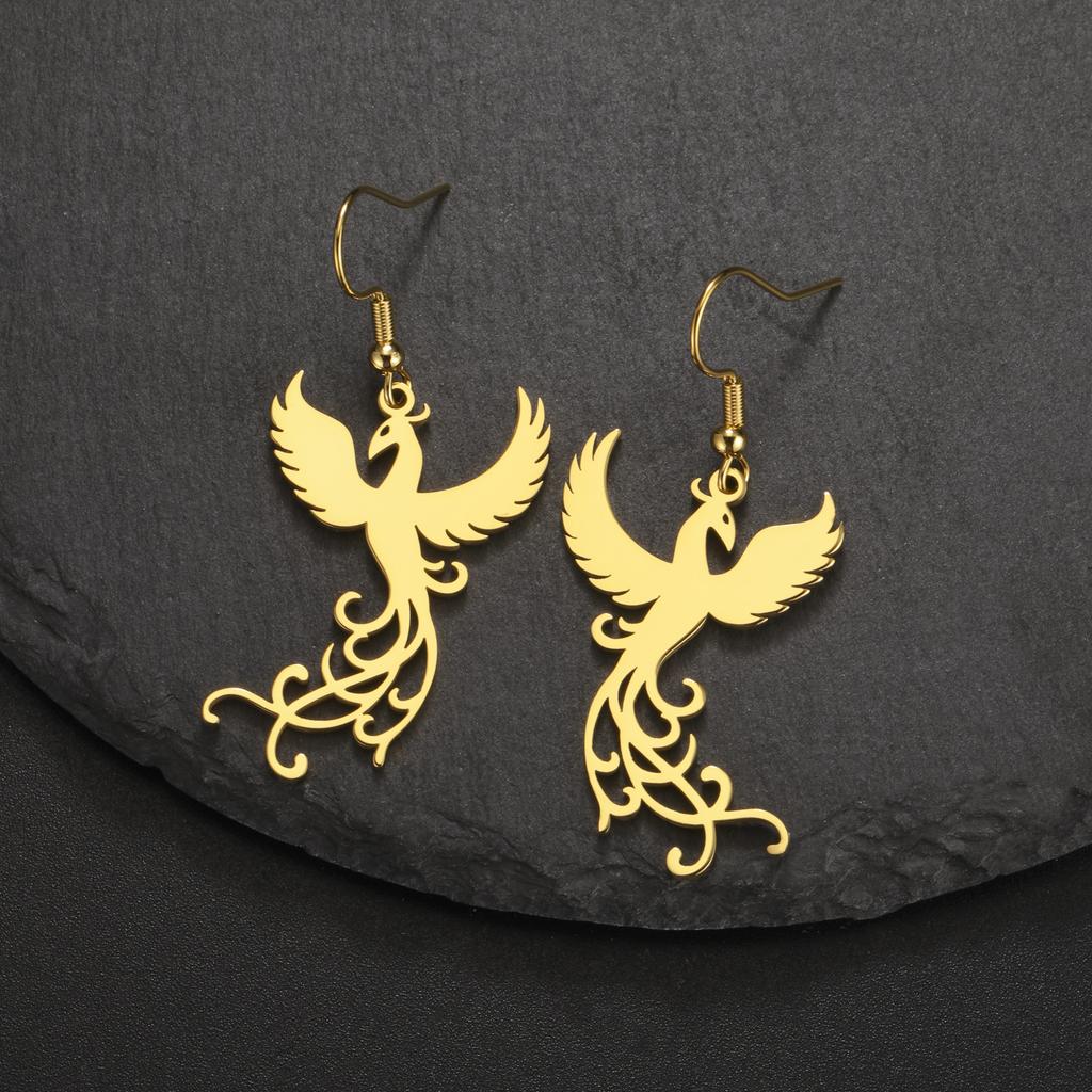 LIKGREAT Classic Phoenix Bird Wing Animal Earrings for Women Fashion Cute Drop Pendant Stainless Steel Personality Birthday Gift