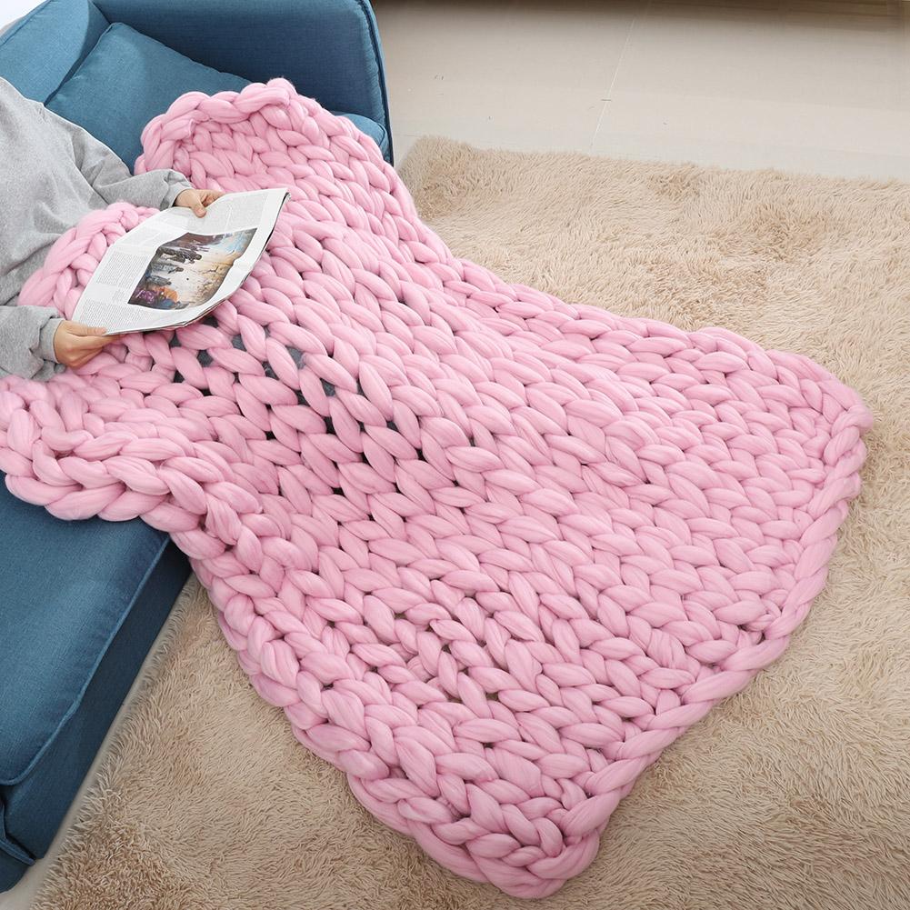 Knitted Chunky Plush Sofa BLANKET Warm Soft Super Big Bulky (Pink 100 * 120cm / 39.4 * 47.2in)
