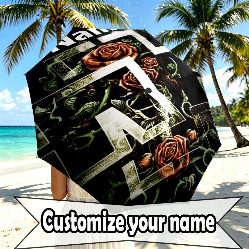 Custom Name Personalized Rammstein Print Umbrella, Auto Open Close, 8‑Rib Sturdy Frame, Commute Camping Hiking Use, Birthday Gift