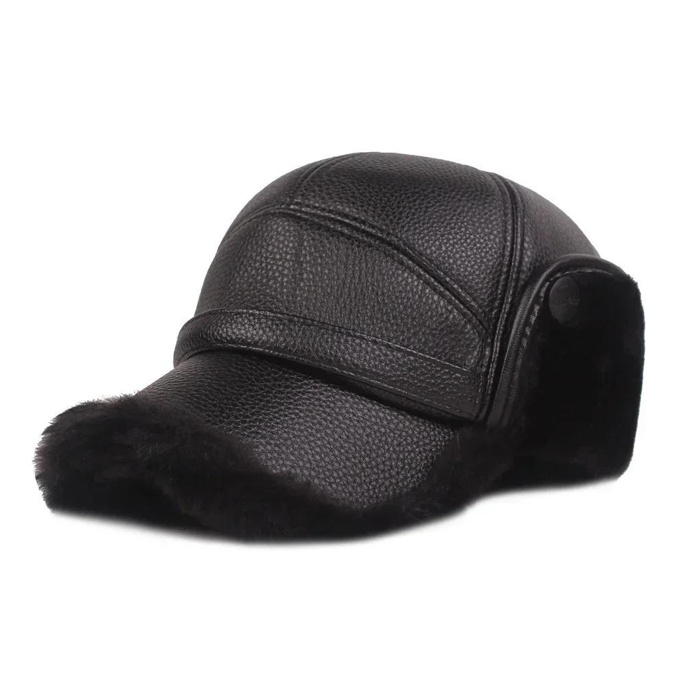 Multi Functional Foldable Winter Thickened Leather Cap with Built-in Earmuffs for Cold Wind As Warm Outdoor Sports Baseball Caps
