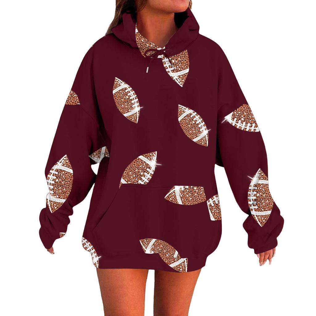 Ladies' Loose Comfortable Casual Fashionable Rugby Print Hooded Sweatshirt