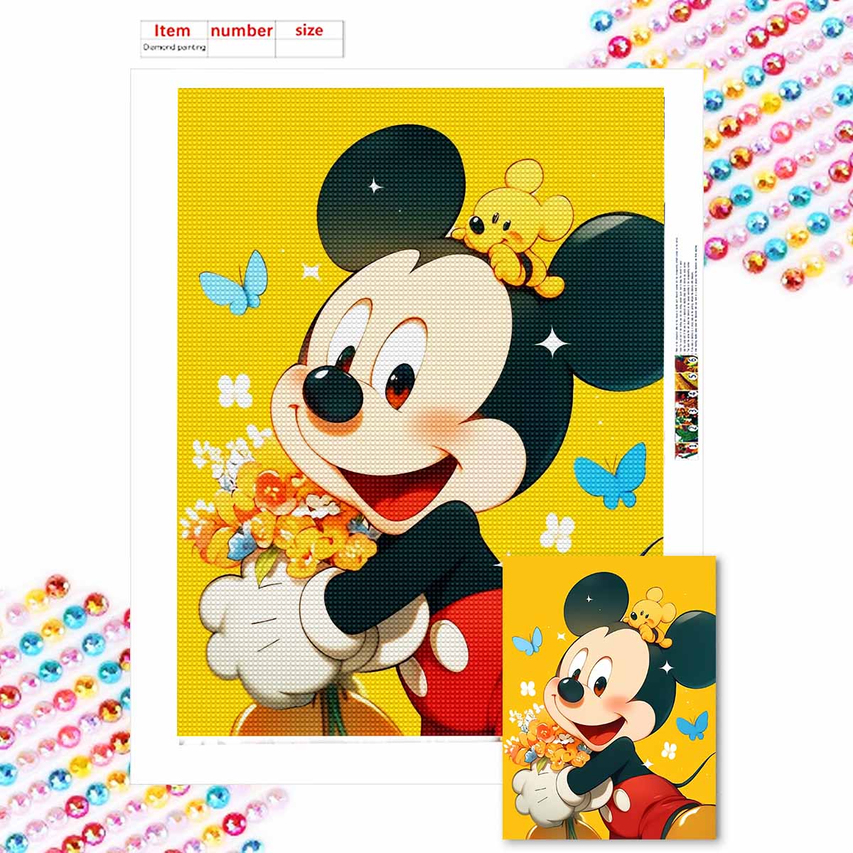 

Алмазная вышивка своими руками Микки Маус Набор для вышивания крестом Мозаичное искусство Алмазная живопись Полная круглая алмазная Домашнее украшение Round 20x30cm