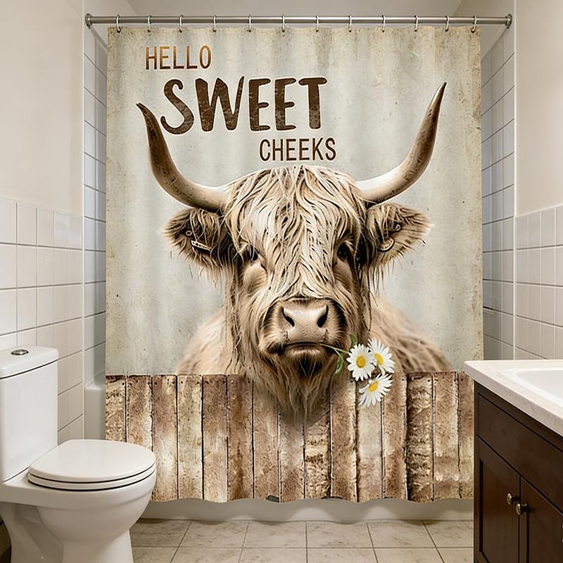 Highland Cattle Shower Curtain Simple Bath Sets Waterproof Non-Slip Bathroom Rug Toilet U With 12 Hooks Home Deco Free Ship Eye