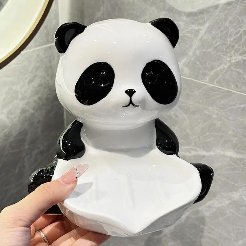 Creative Panda Drain Soap Box with No Water Accumulation Soap Box Standing Bathroom Toilet Soap Dish  holder bathroom