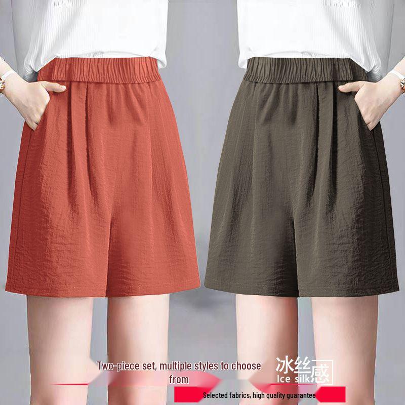 Ice Silk Women's Plus Size Summer Capris: Loose Straight, High Waist, Casual Wide Leg Shorts