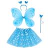 4Pcs/Set Fairy Princess Costume Butterfly Wings Puff Skirt Butterfly Wing Set Tutu Skirt Headband Angel Costume