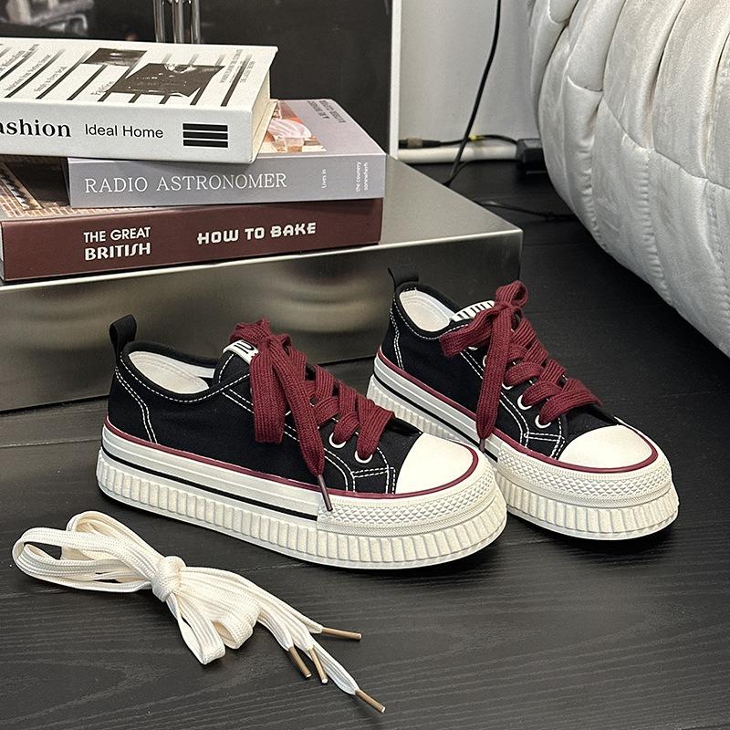 67 Original design heightening canvas shoes women's thick-soled round head white shoes casual heightening round head board shoes