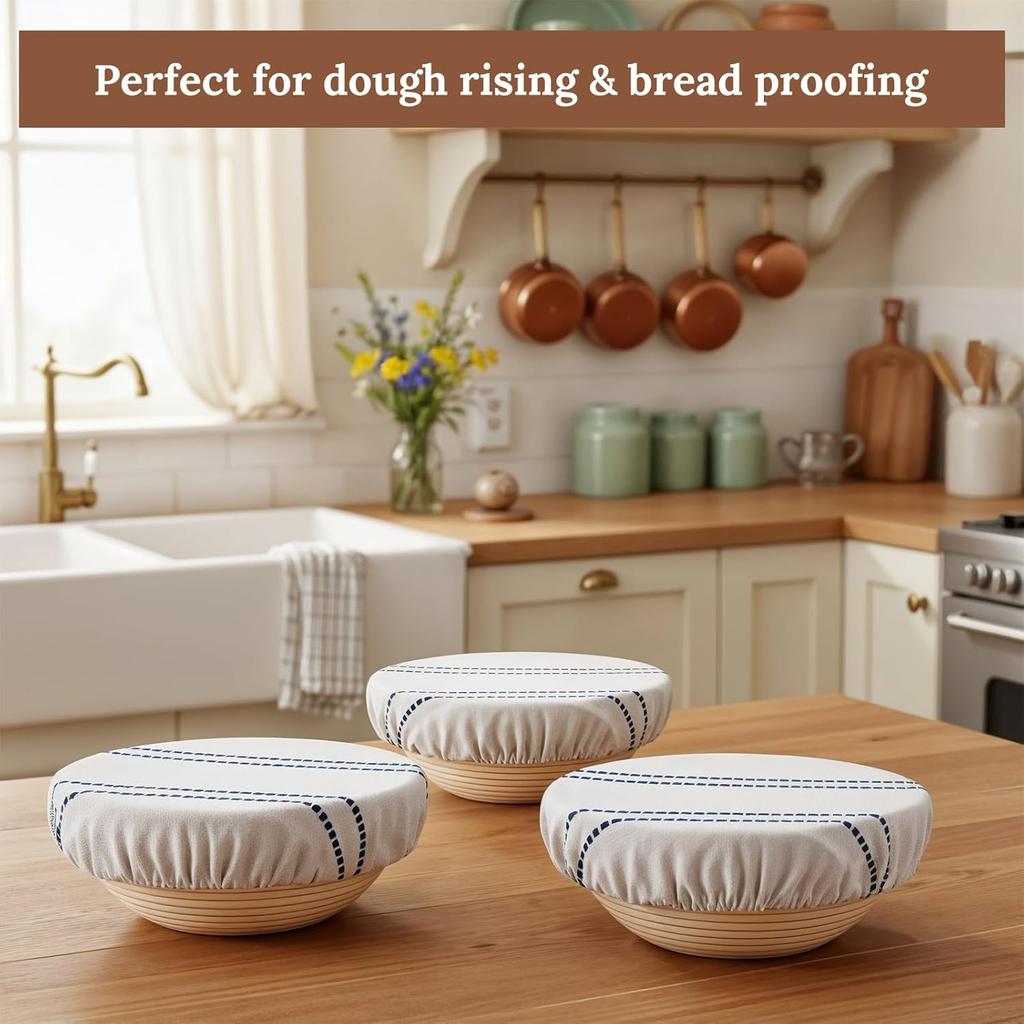 3 Pcs Bread Proofing Bowl Covers, Reble Bowl Covers for Bread Proofing, 9/10/13 Inches Basket Linen Cloths Cover, Elastic Linen Breads Proofings