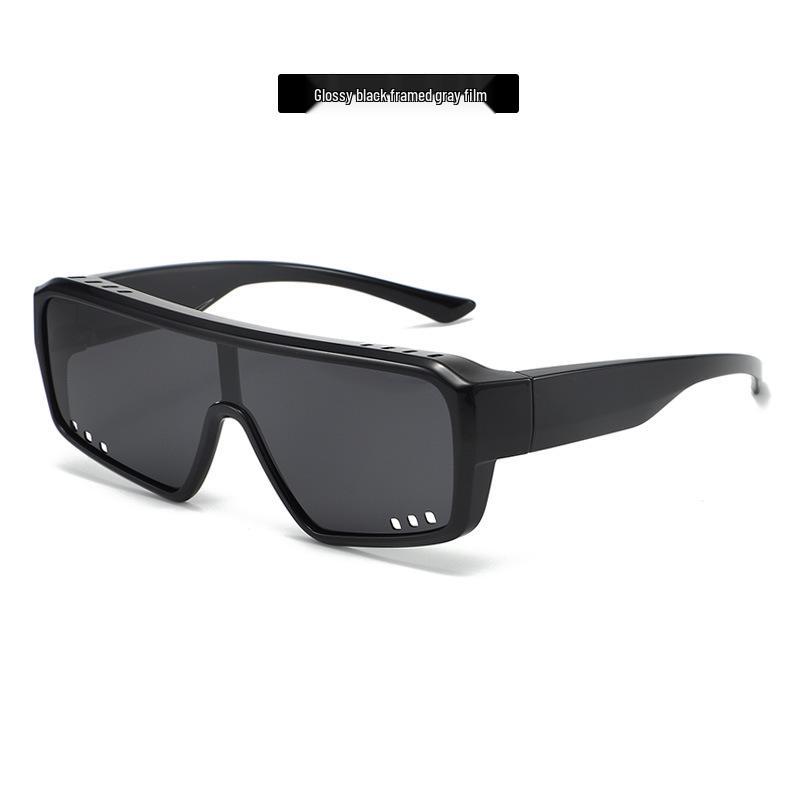 Myopia Cycling Glasses with Clip-on Polarized Sunshades, Windproof, Sandproof, Large Frame, Fits Over Prescription Glasses.