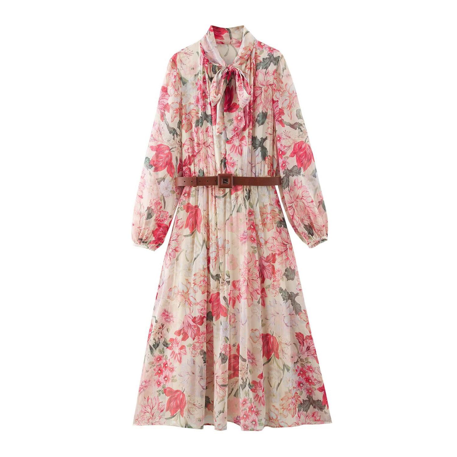 

TAOP&ZA Women s Floral Midi Dress with Belt - Spring/Summer Elegant Style Extra Small
