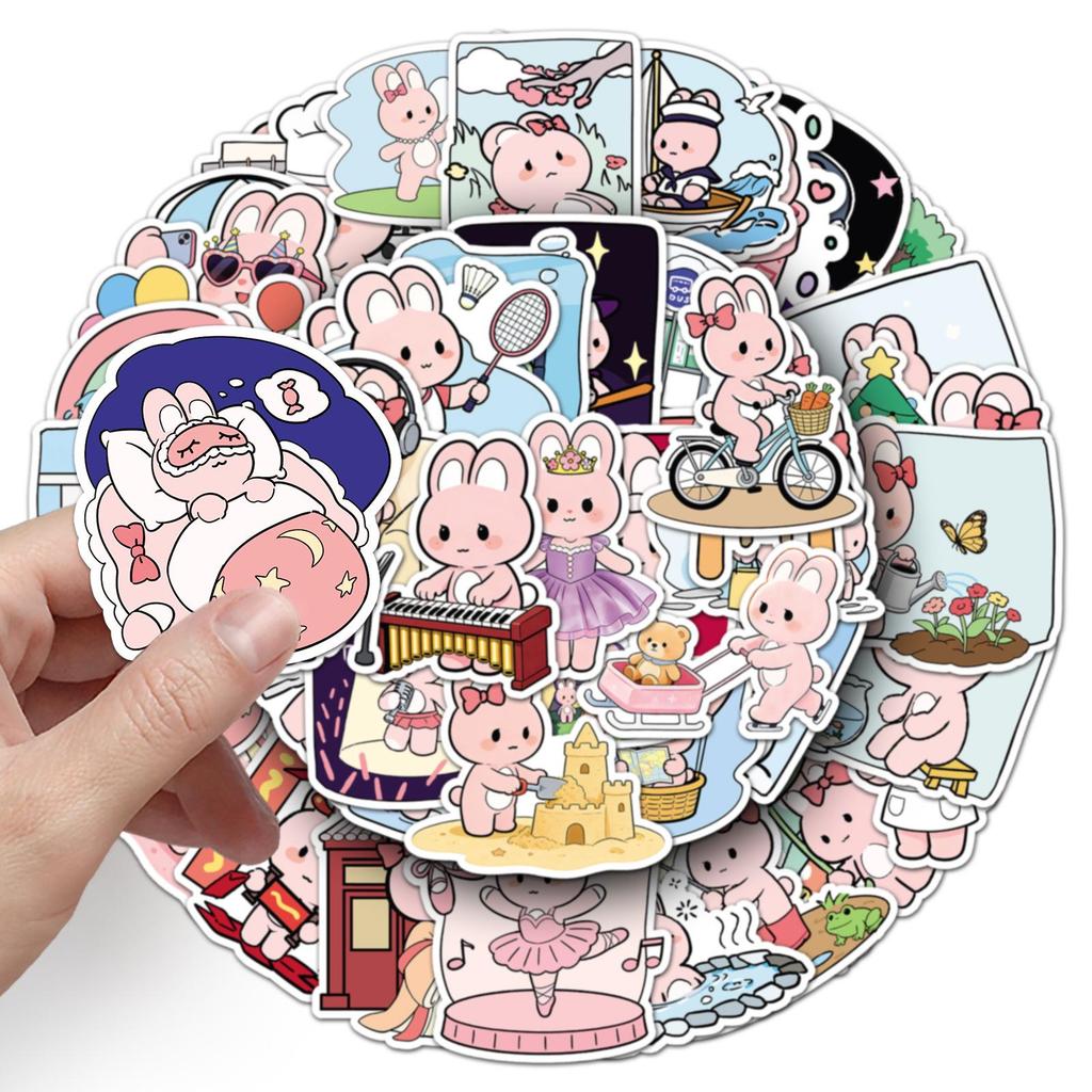 51 Cute Pink Rabbit Cartoon Stickers for Notebook, Water Bottle, and Phone Case