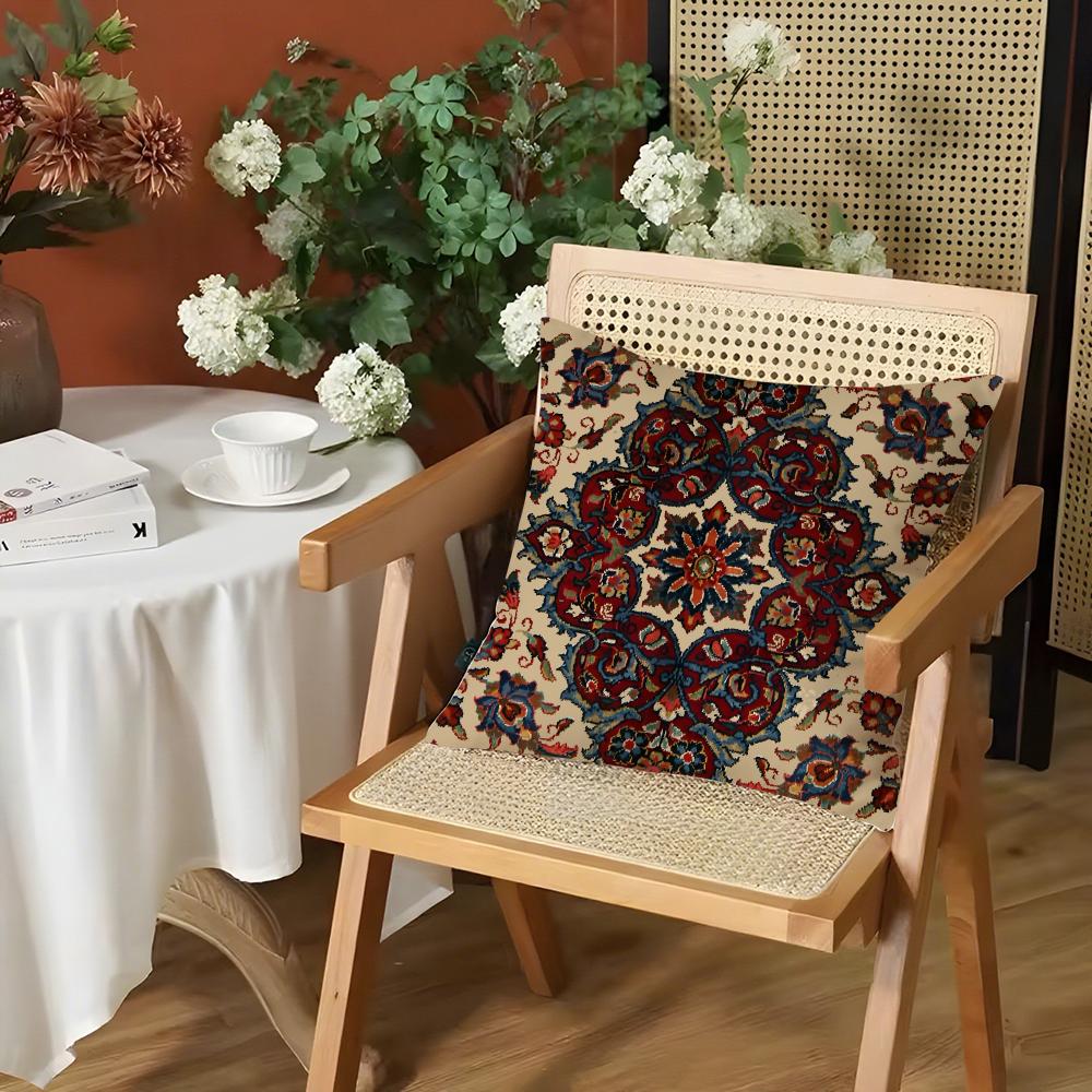 Classic Persian Pattern Cushion Cover Silky Short Plush Invisible Zipper Dustproof Sofa Pillow Case for Home Decor