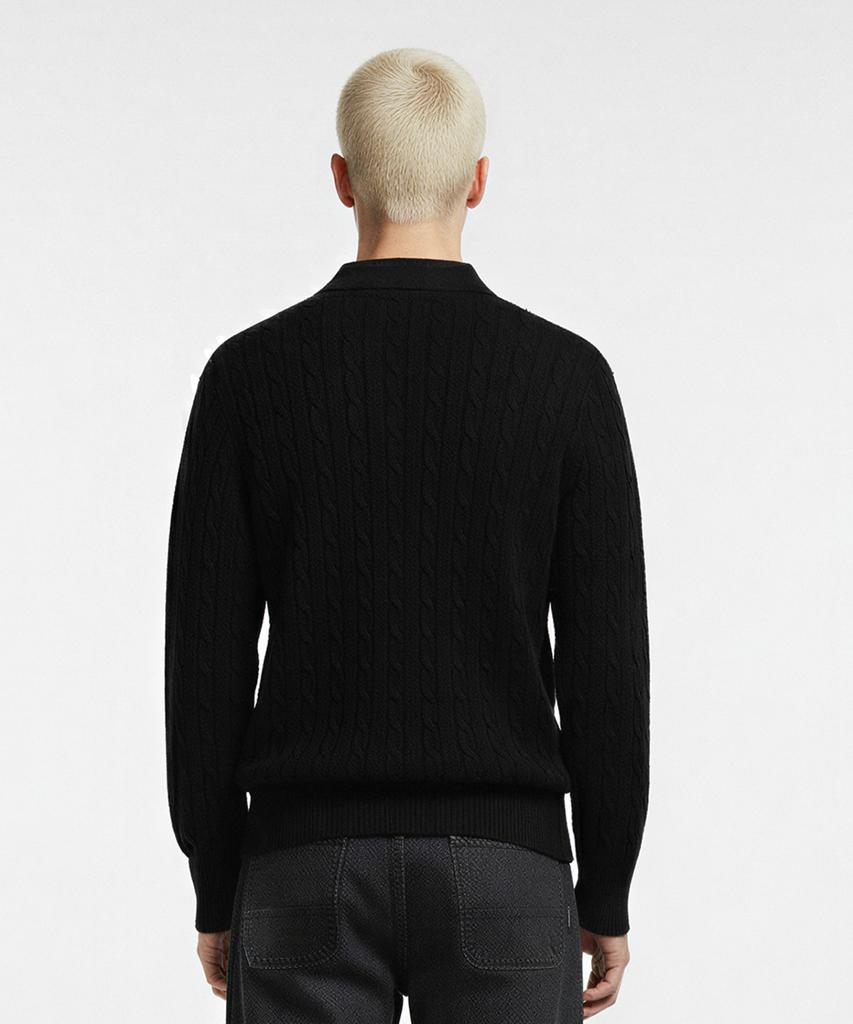 LENGAGEMENT Classic Cotton Collar Cable Knit [Black]