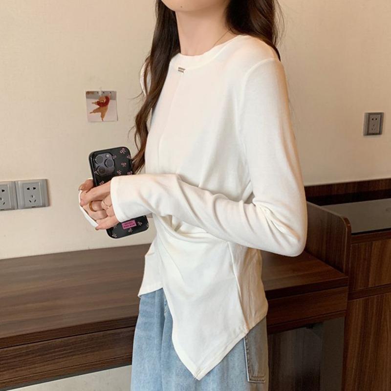 Pure Cotton Long Sleeved T-shirt Women's Oversized Spring and Autumn Bottom Shirt Korean Fashion Versatile Slimming Top