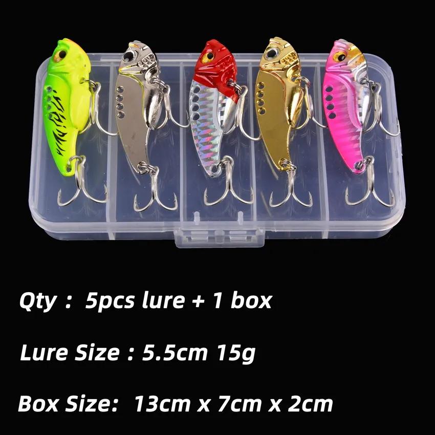 5pcs/box Metal VIB 3/7/10/15/20g Fishing Lure Vibration Spoon Hard Baits Crankbait Wobbler Swimbait Cicada VIB Tackle