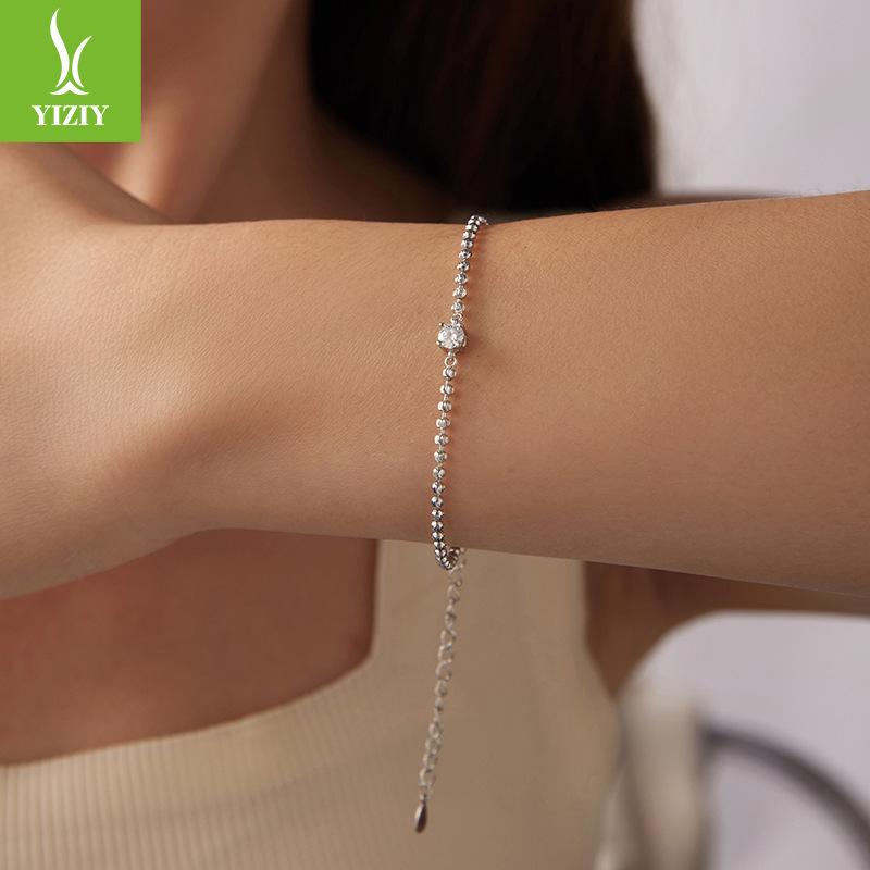 Shining D Color Moissanite Bead Bracelet Light Luxury Versatile S925 Sterling Silver Round Bead Bracelet Jewelry