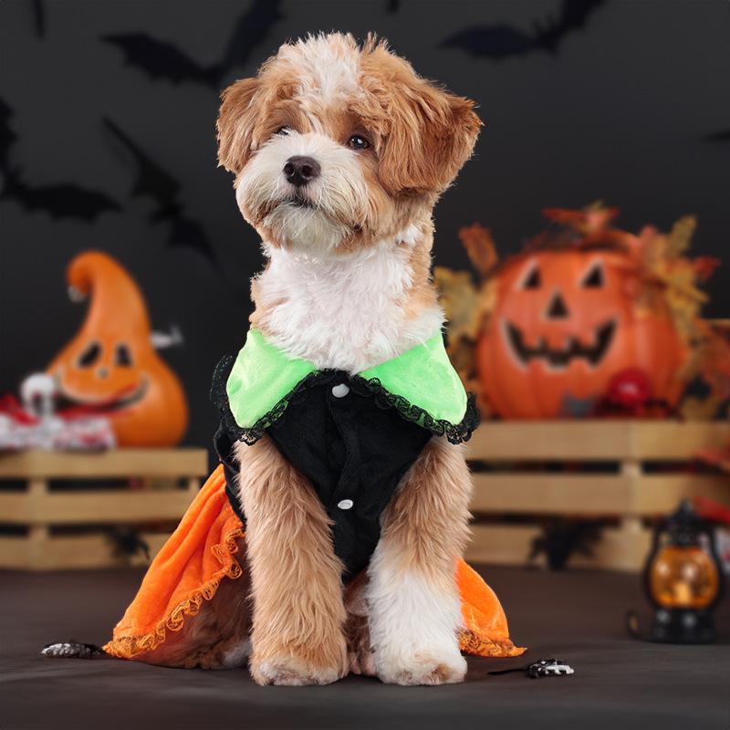 Lustige Hundekleidung Halloween Hundekostüm Haustierrock Kürbisdruck Welpenkleid Chihuahua Yorkies Party Warme Kleidung Heimtierbedarf
