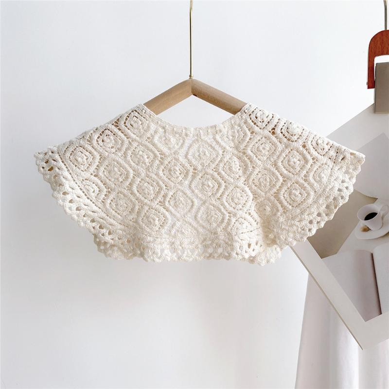Elegant Cape Lace Fake Collar Cloak Wraps Knitted Shawl Korean Style Hollow Out Crochet Flower Scarves Clothes Decoration