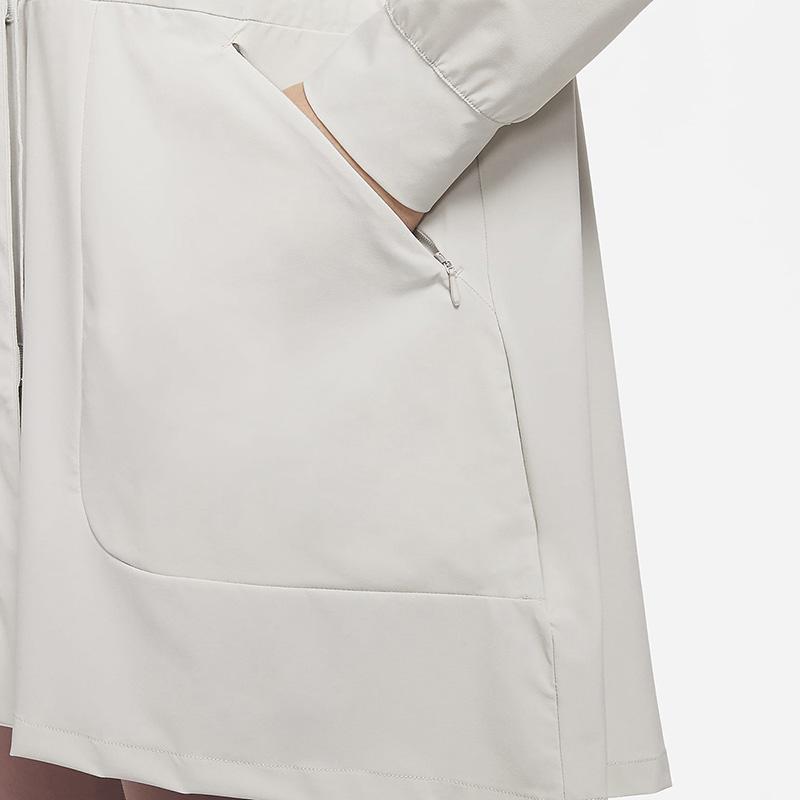 Nike Bliss Luxe Solid Logo Hooded Woven Windbreaker Mid-Length Jacket Women Jackets Light-Gray DH3528-012